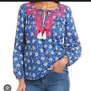 J. Crew Blue and Pink Floral Blouse